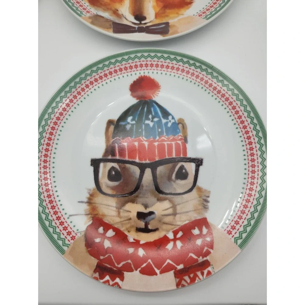 Ciroa Celebrate Holiday Christmas Winter Forest Animal 4 Salad Dessert Plates 8